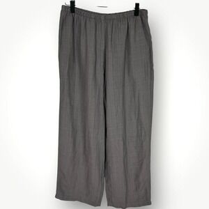 Eileen Fisher Gray Wide Leg Pull On Pants Elastic Waist Italian Linen Blend Sm